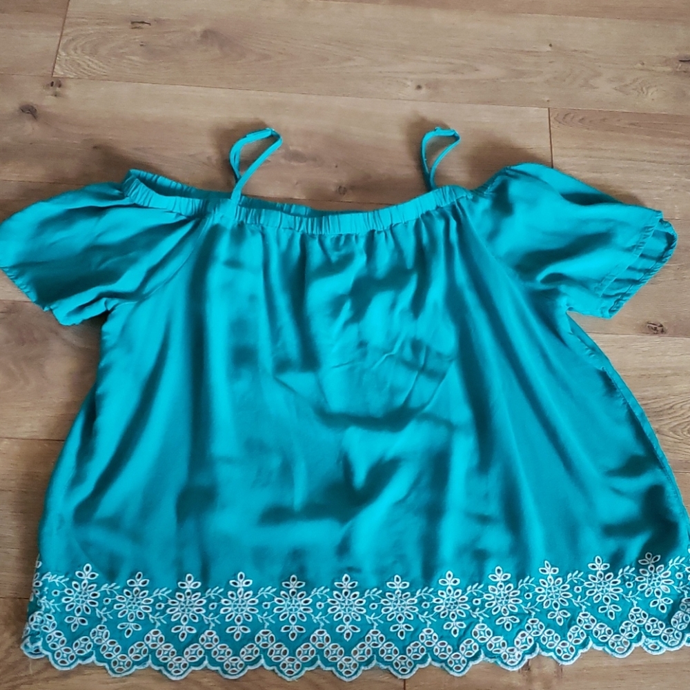 Old Navy Teal Cold Shoulder Top - size Large
